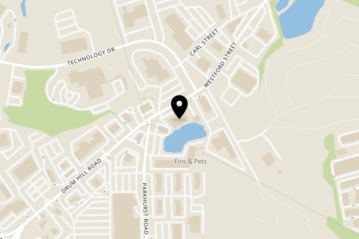 Map showing the location of Dip & Dine on 1290 Westford St in Lowell